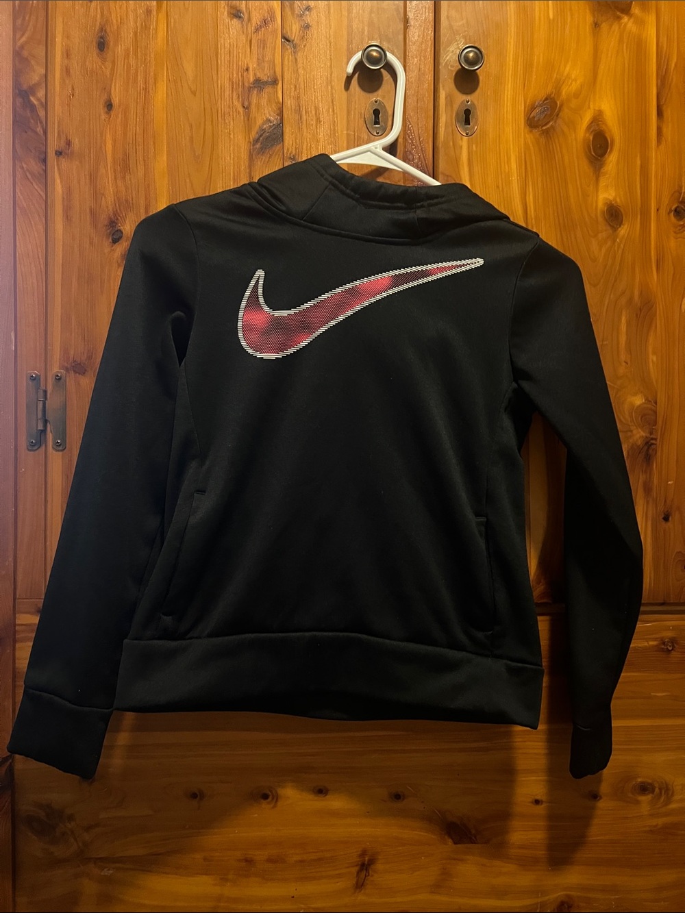 Nike Kids Black Puffer Jacket with Pink Nike Swoosh